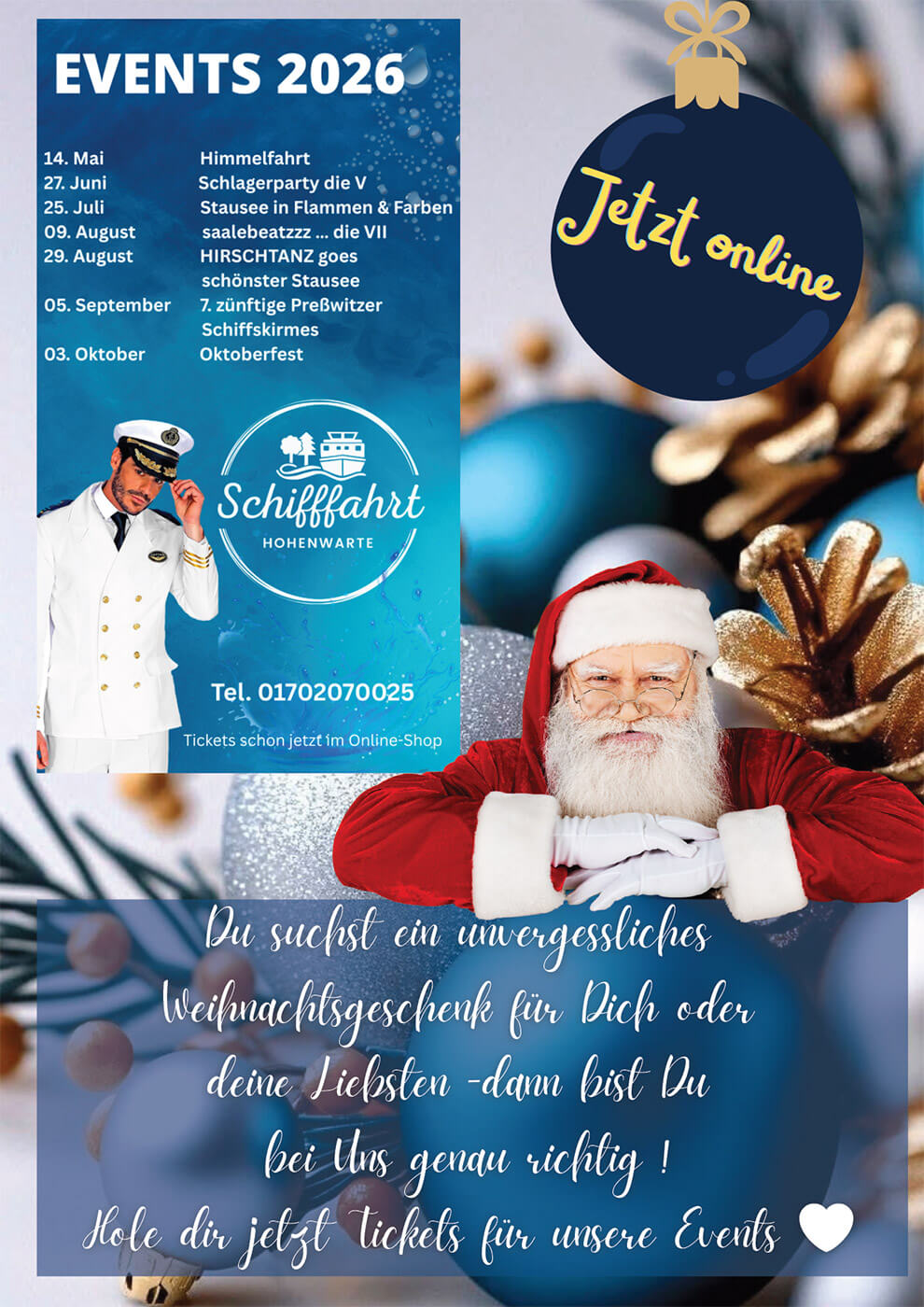 Schenken Sie Weihnachten Tickets für unsere Events auf unseren Schiffen
